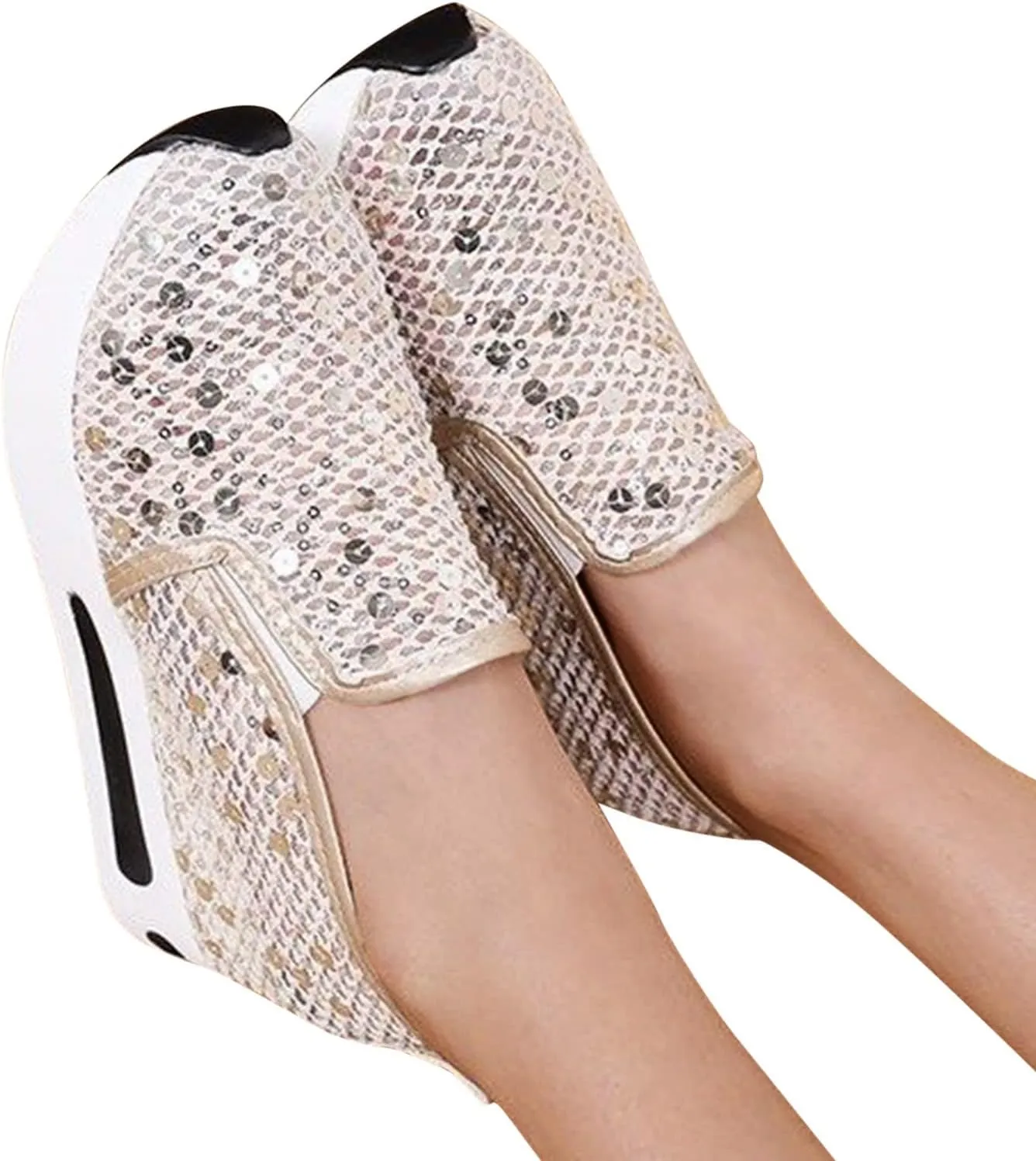 Platform Sneakers Women Sequin Glitter Shoes Sparkly Lightweight Metallic Tennis Shoes Casual Braided Walking Sneaker