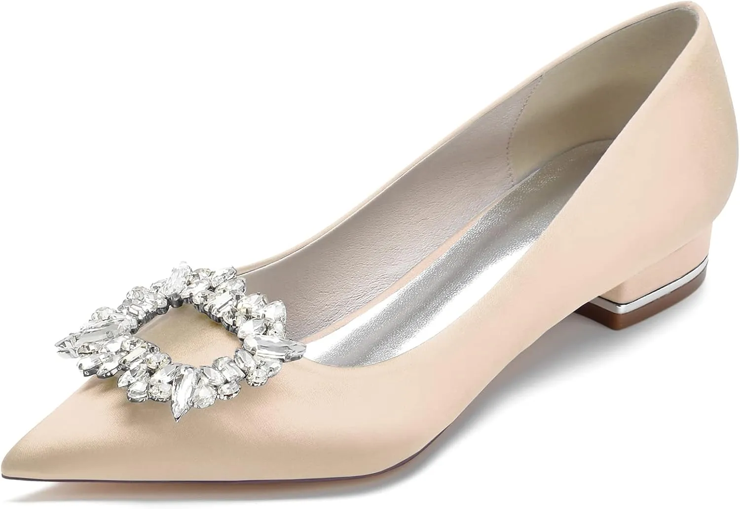 Pointed Toe Wedding Flats for the Bride Rhinestones Satin Bridal Flats Slip on Prom Evening Party Dress Shoes