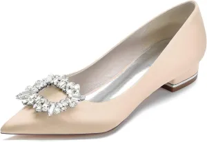 Pointed Toe Wedding Flats for the Bride Rhinestones Satin Bridal Flats Slip on Prom Evening Party Dress Shoes
