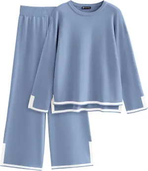 PRETTYGARDEN Women's 2 Piece Knit Sweater Set Casual Long Sleeve Pullover Wide Leg Pants Sweatsuit Tracksuit Outfit