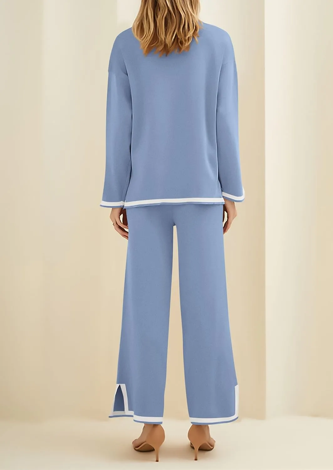 PRETTYGARDEN Women's 2 Piece Knit Sweater Set Casual Long Sleeve Pullover Wide Leg Pants Sweatsuit Tracksuit Outfit