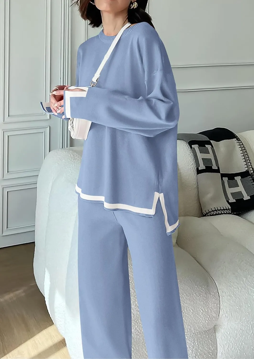 PRETTYGARDEN Women's 2 Piece Knit Sweater Set Casual Long Sleeve Pullover Wide Leg Pants Sweatsuit Tracksuit Outfit