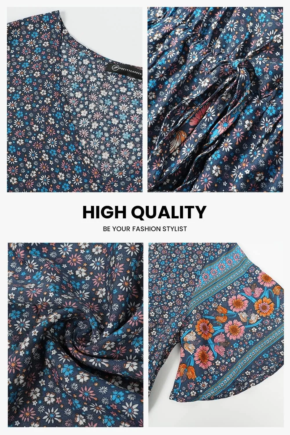 PRETTYGARDEN Women's Summer Boho Floral Dress Casual Beach Vacation Sundress V Neck Short Sleeve Long Maxi Dresses
