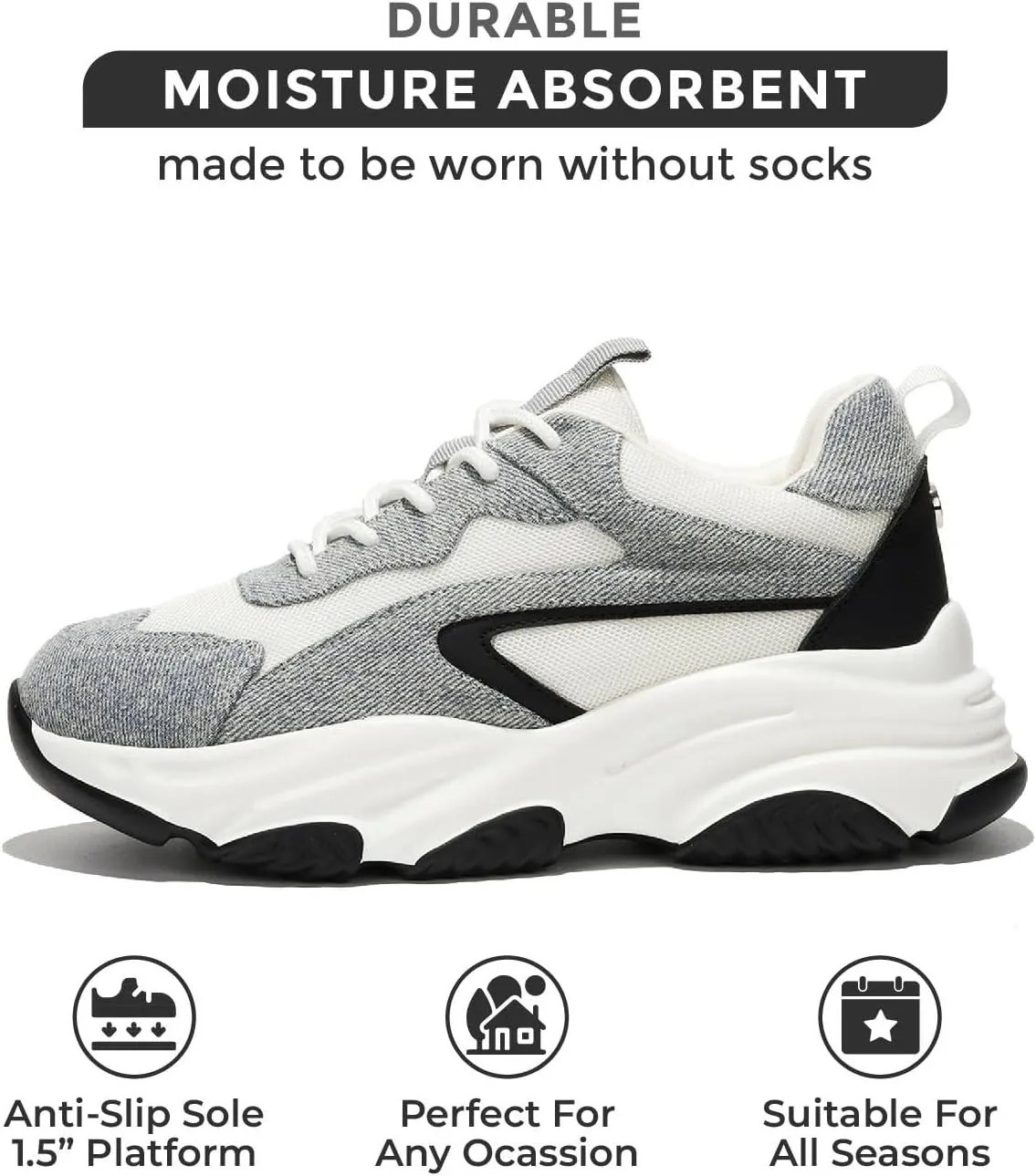 Project Cloud Chunky Platform Sneakers for Women - Comfortable Memory Foam Insole Shoes for Women Footwear - Lace-up Womens Shoes & Fashion Sneakers (Coco)