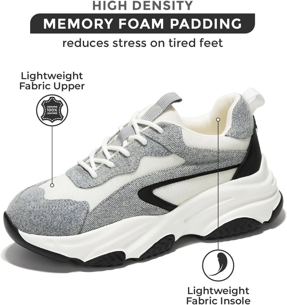 Project Cloud Chunky Platform Sneakers for Women - Comfortable Memory Foam Insole Shoes for Women Footwear - Lace-up Womens Shoes & Fashion Sneakers (Coco)