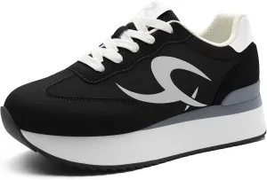 Rihero Women's Platform Sneakers Casual Lace Up Non Slip Tennis Walking Shoes Comfortable Lightweight Chunky Fashion Sneakers