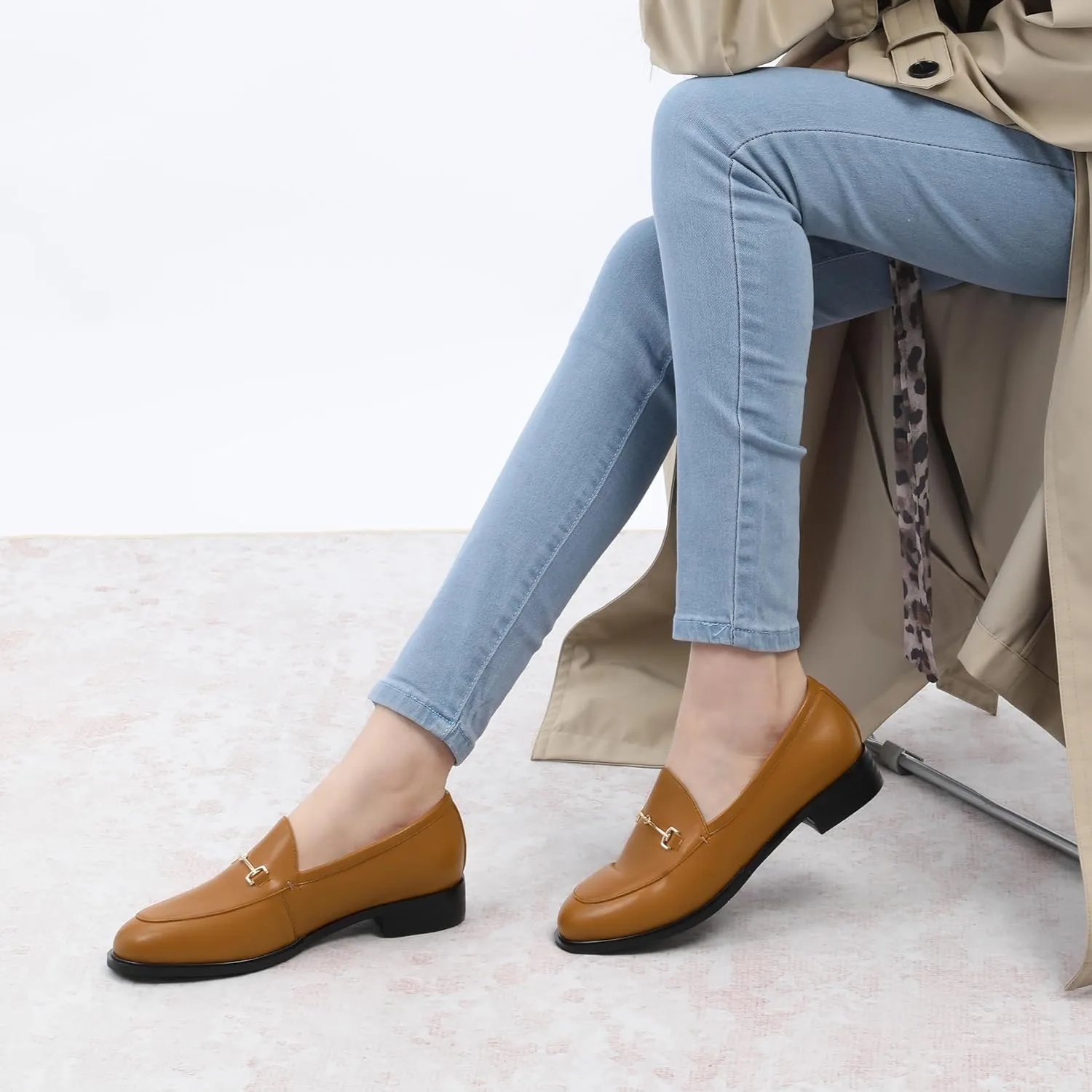 ROSERWISH Loafers for Women Flats Shoes Womens Penny Loafers Slip On Comfortable Office Work Flats Fashion Dress Shoes