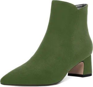 ROSERWISH Womens Zip Suede Outdoor Pointed Toe Fashion Casual Chunky Low Heel Ankle High Boots 2 Inch
