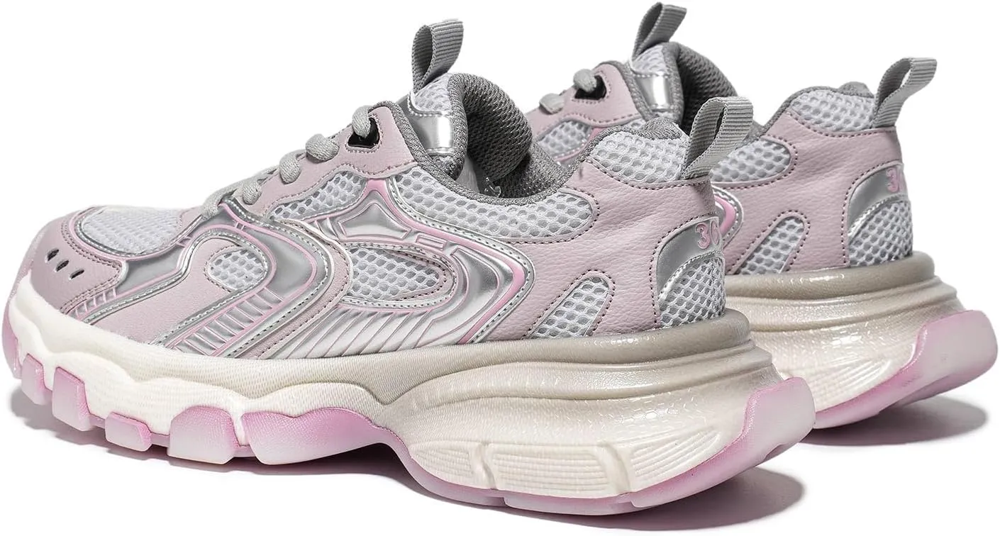 Running Shoes for Women, Chunky Platform Sneakers Womens, Lace-up Casual Road Sport Tennis Fashion Leather Walking Shoes