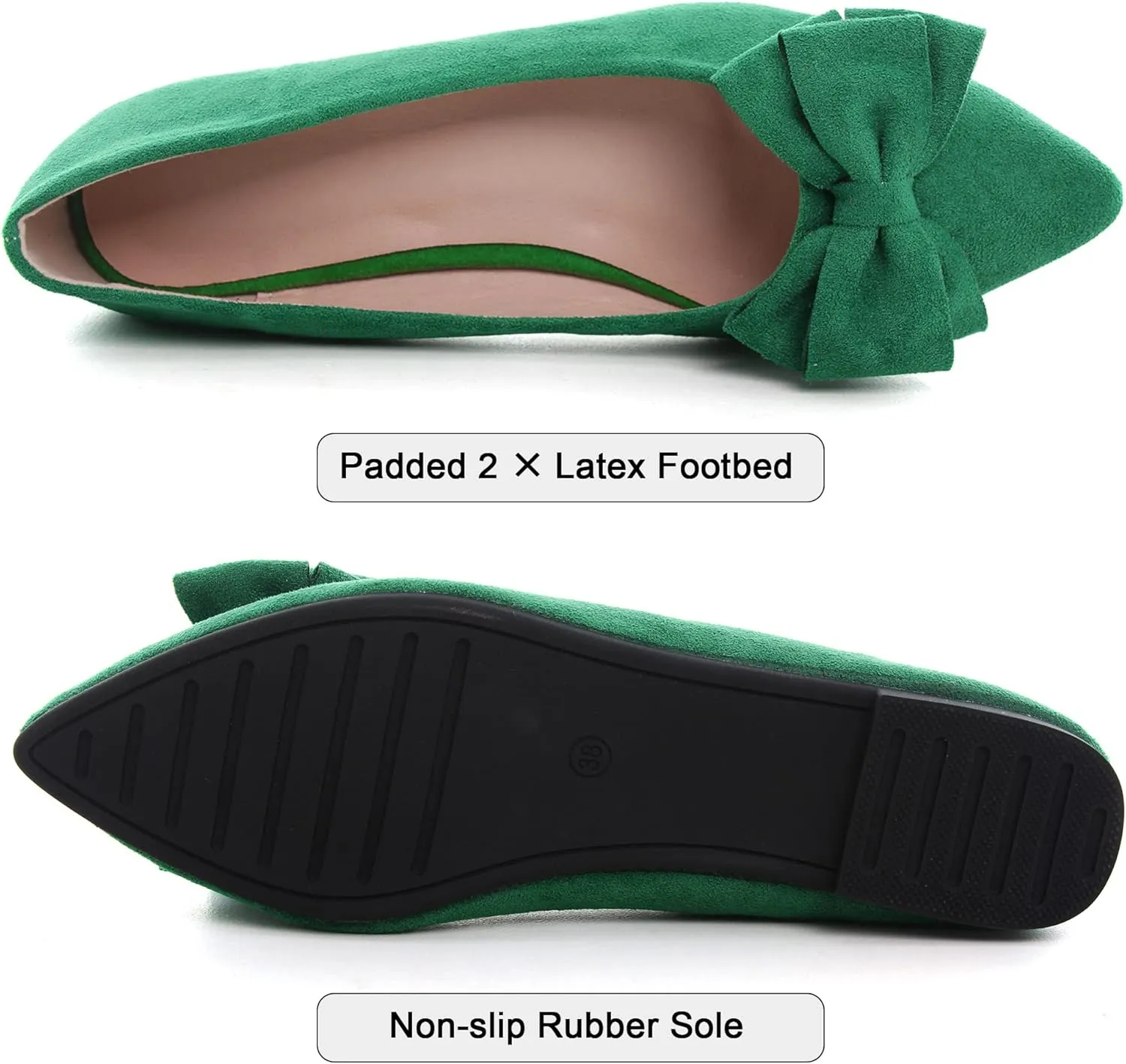 SAILING LU Pointy Toe Ballet Flats for Women with Cute Bowknot Elegant Slip-ons Soft Support Daily Walking Shoes