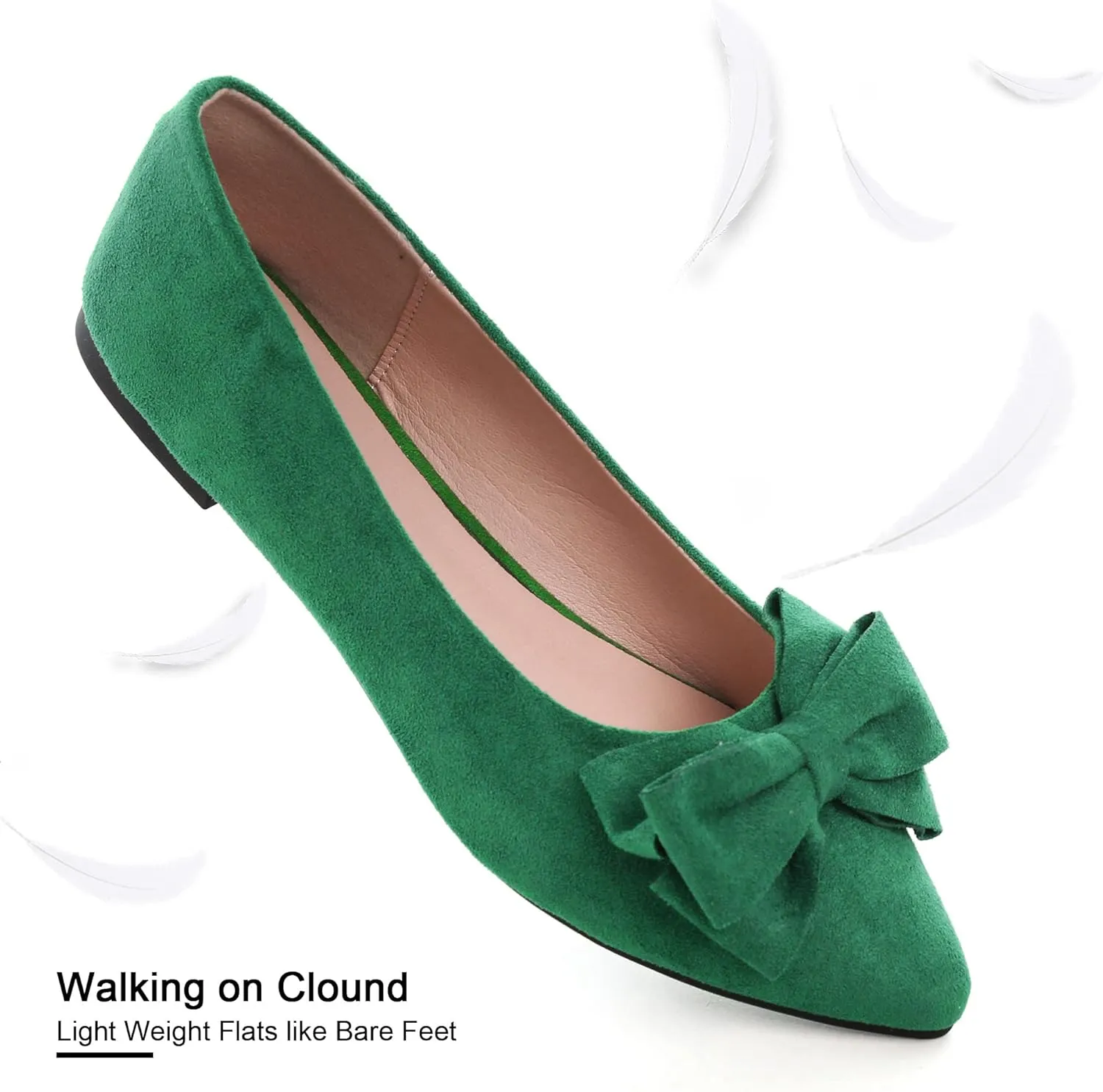 SAILING LU Pointy Toe Ballet Flats for Women with Cute Bowknot Elegant Slip-ons Soft Support Daily Walking Shoes