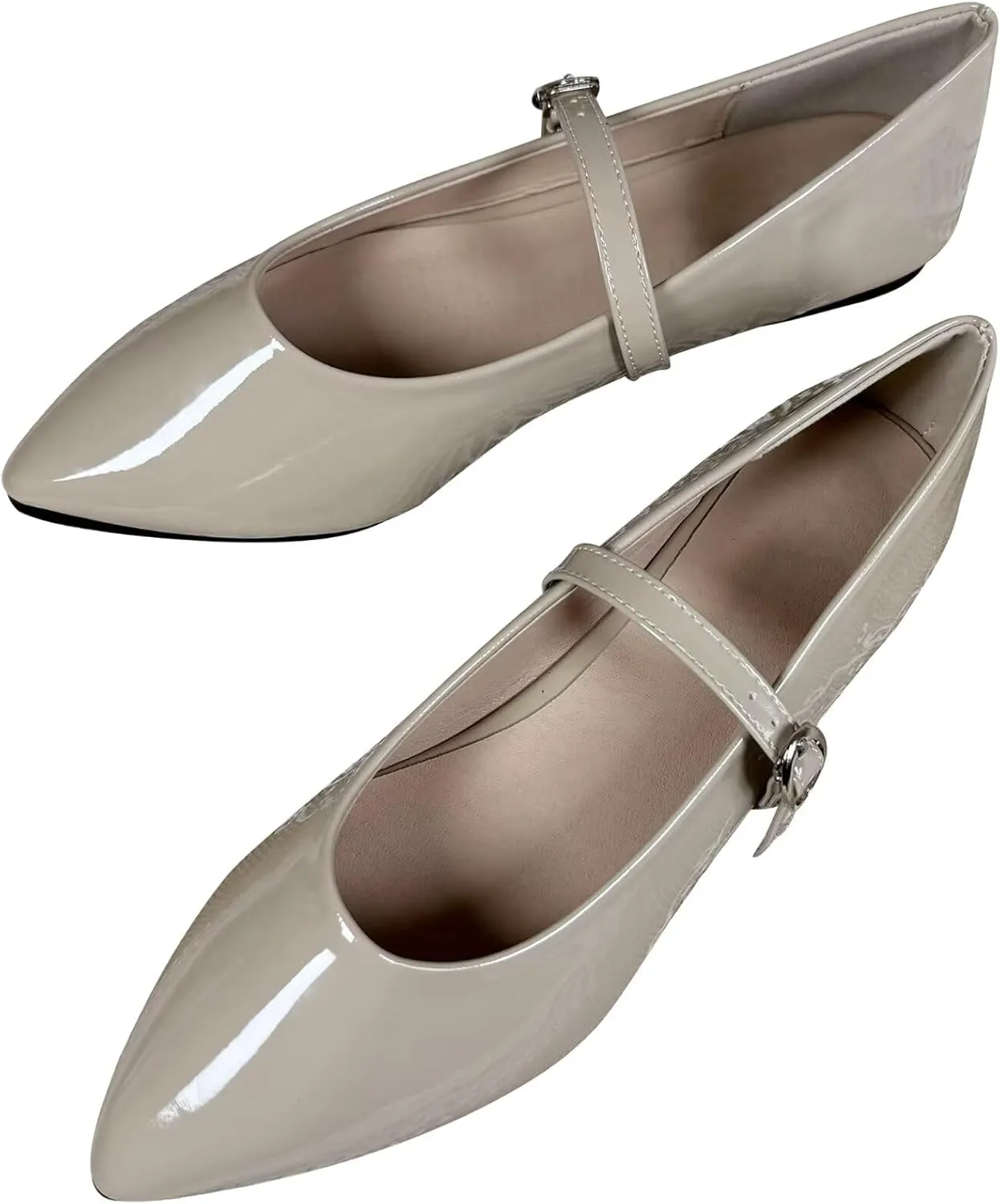 SAILING LU Women's Pointy Toe Mary Jane Flats PU Leather Buckle Fashion Vintage Wedding Dress Flats Shoes