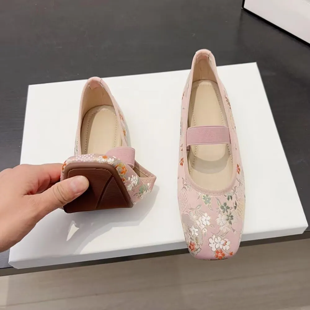 SAILING LU Women's Round Toe Embroidered Ballet Flats Retro Dressy Buckle Flat Shoes Elegant Wedding Soft Slip-Ons for Women