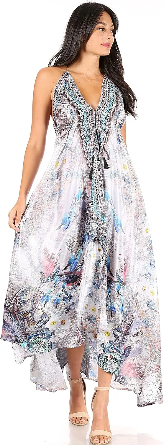 Sakkas Lizi Womens Maxi High-Low Halter Handkerchief Long Dress Beach Party