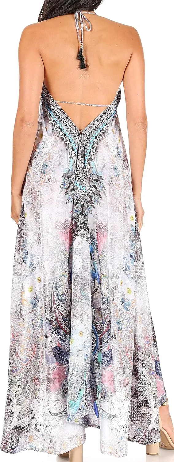 Sakkas Lizi Womens Maxi High-Low Halter Handkerchief Long Dress Beach Party