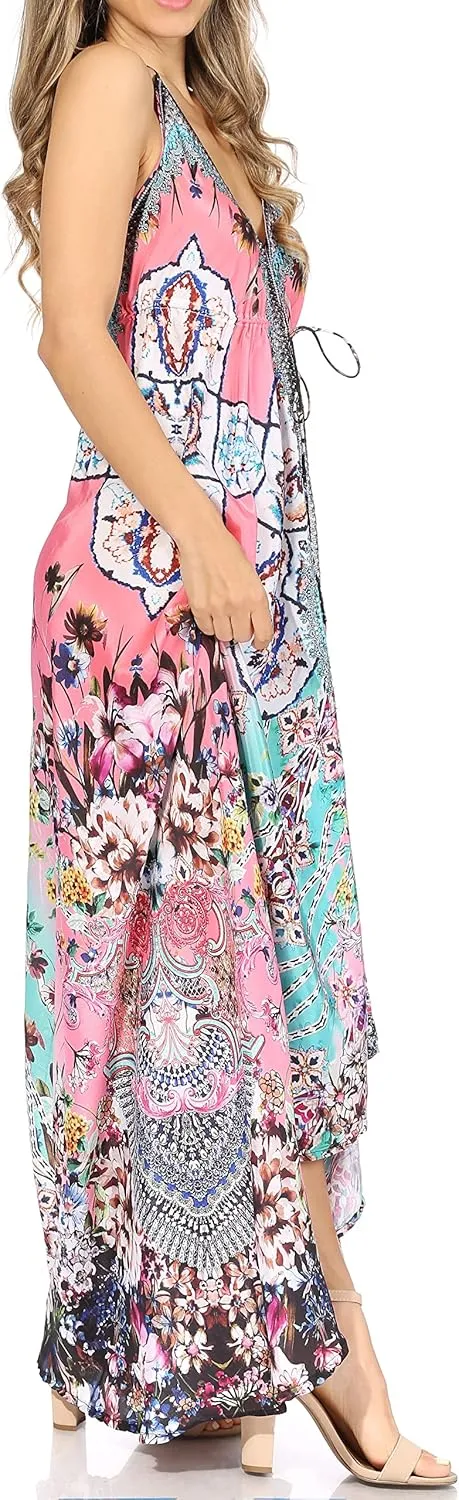 Sakkas Lizi Womens Maxi High-Low Halter Handkerchief Long Dress Beach Party