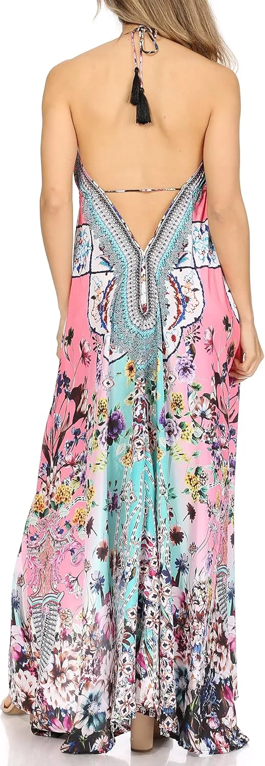 Sakkas Lizi Womens Maxi High-Low Halter Handkerchief Long Dress Beach Party