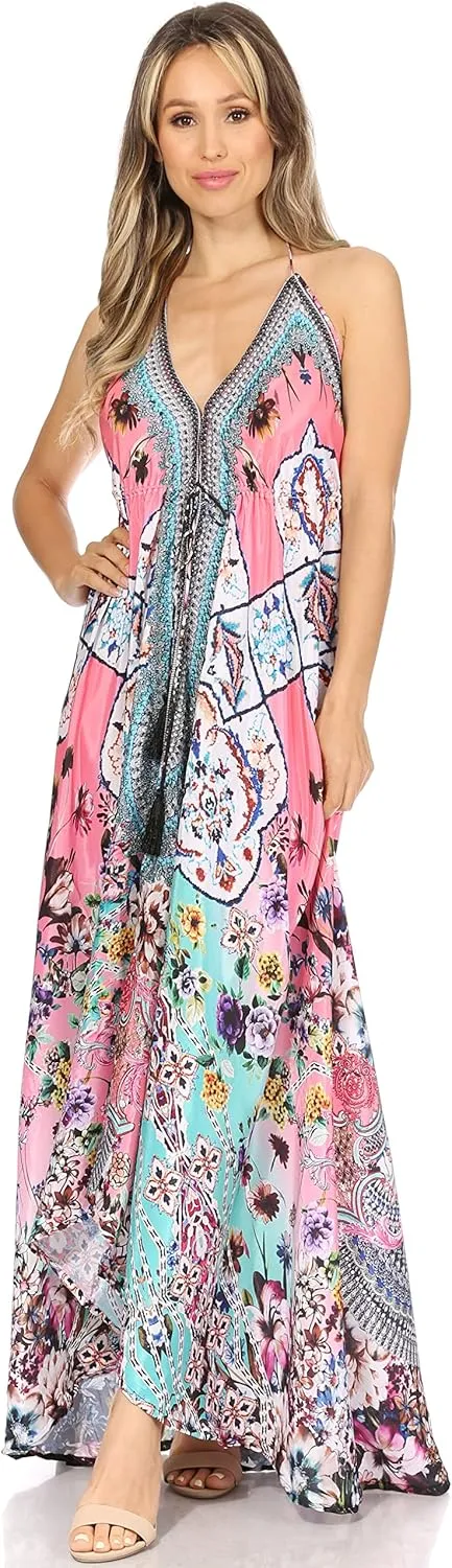 Sakkas Lizi Womens Maxi High-Low Halter Handkerchief Long Dress Beach Party