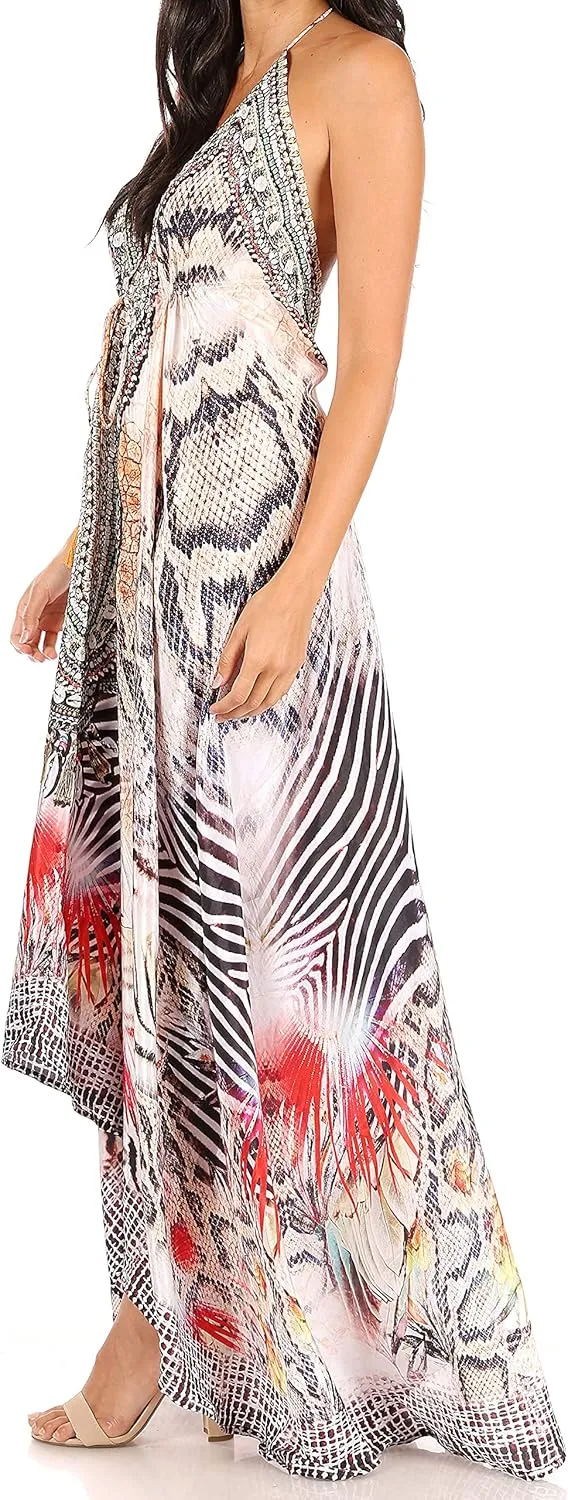 Sakkas Lizi Womens Maxi High-Low Halter Handkerchief Long Dress Beach Party