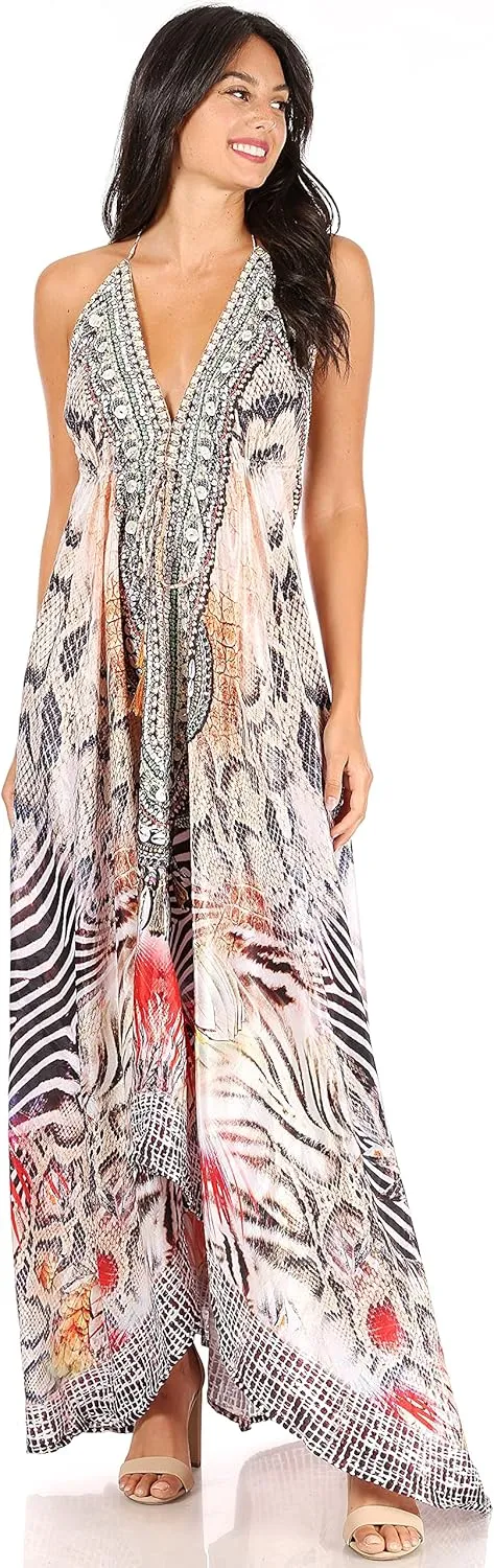 Sakkas Lizi Womens Maxi High-Low Halter Handkerchief Long Dress Beach Party