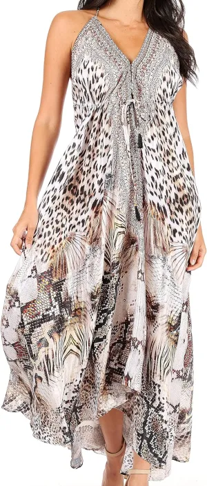 Sakkas Lizi Womens Maxi High-Low Halter Handkerchief Long Dress Beach Party