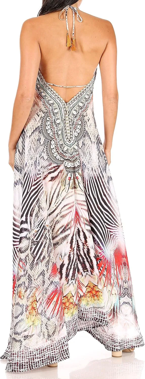 Sakkas Lizi Womens Maxi High-Low Halter Handkerchief Long Dress Beach Party