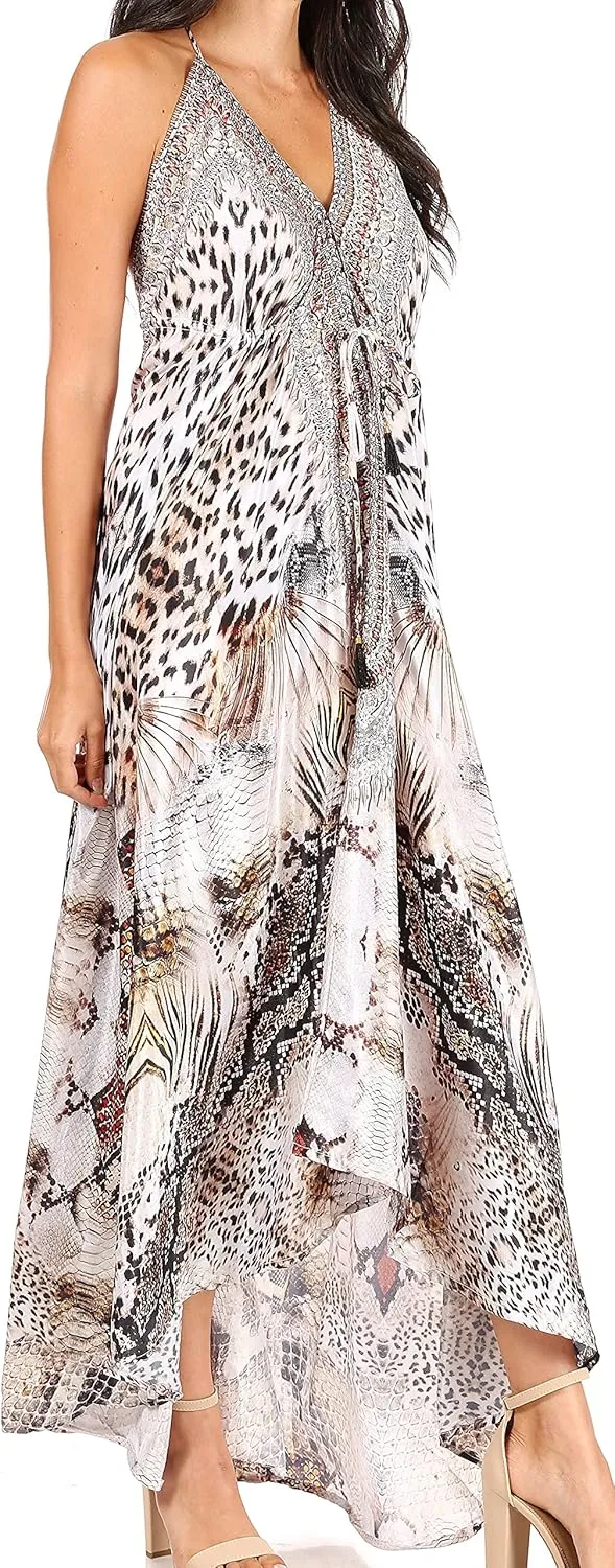 Sakkas Lizi Womens Maxi High-Low Halter Handkerchief Long Dress Beach Party