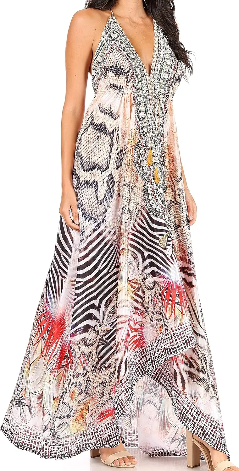 Sakkas Lizi Womens Maxi High-Low Halter Handkerchief Long Dress Beach Party