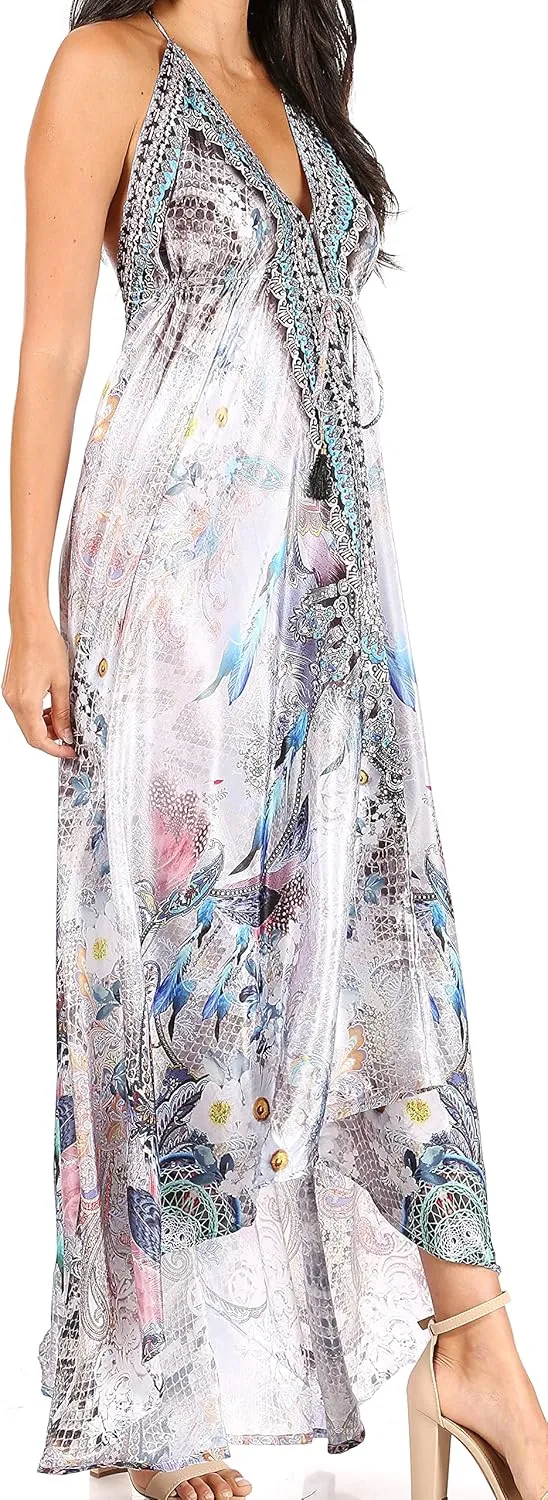 Sakkas Lizi Womens Maxi High-Low Halter Handkerchief Long Dress Beach Party