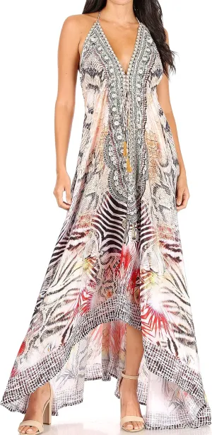 Sakkas Lizi Womens Maxi High-Low Halter Handkerchief Long Dress Beach Party