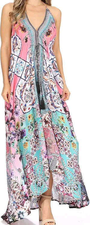 Sakkas Lizi Womens Maxi High-Low Halter Handkerchief Long Dress Beach Party
