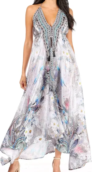 Sakkas Lizi Womens Maxi High-Low Halter Handkerchief Long Dress Beach Party