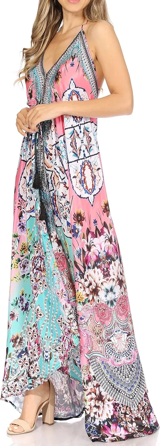 Sakkas Lizi Womens Maxi High-Low Halter Handkerchief Long Dress Beach Party
