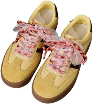 Satin Lace-up Sneakerina Flats Ballet Sneakers Women Girls Cute Y2K Retro Dopamine Leather Round Toes Non-Slip Chunky Sole Platform Tennis Sneakers Preppy Back to School Gifts Daughter Granddaughter