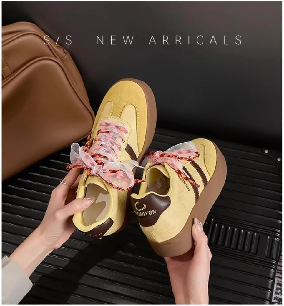 Satin Lace-up Sneakerina Flats Ballet Sneakers Women Girls Cute Y2K Retro Dopamine Leather Round Toes Non-Slip Chunky Sole Platform Tennis Sneakers Preppy Back to School Gifts Daughter Granddaughter
