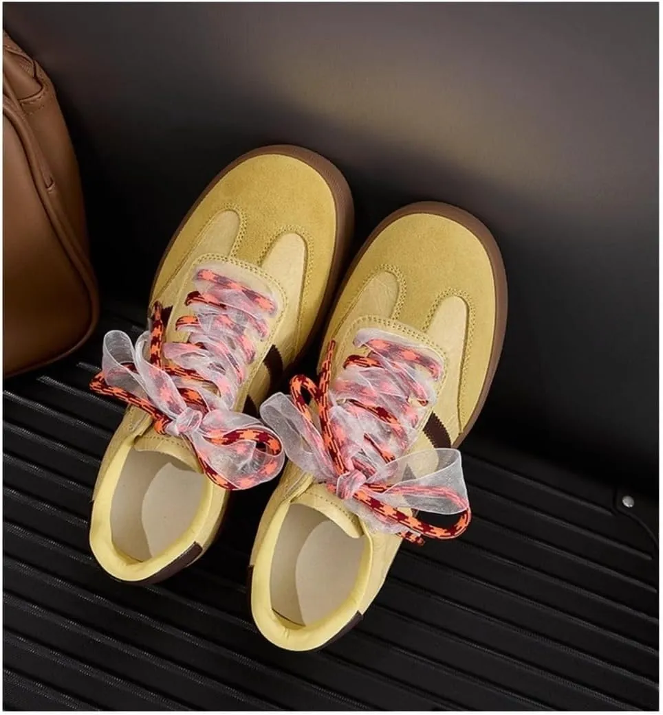 Satin Lace-up Sneakerina Flats Ballet Sneakers Women Girls Cute Y2K Retro Dopamine Leather Round Toes Non-Slip Chunky Sole Platform Tennis Sneakers Preppy Back to School Gifts Daughter Granddaughter