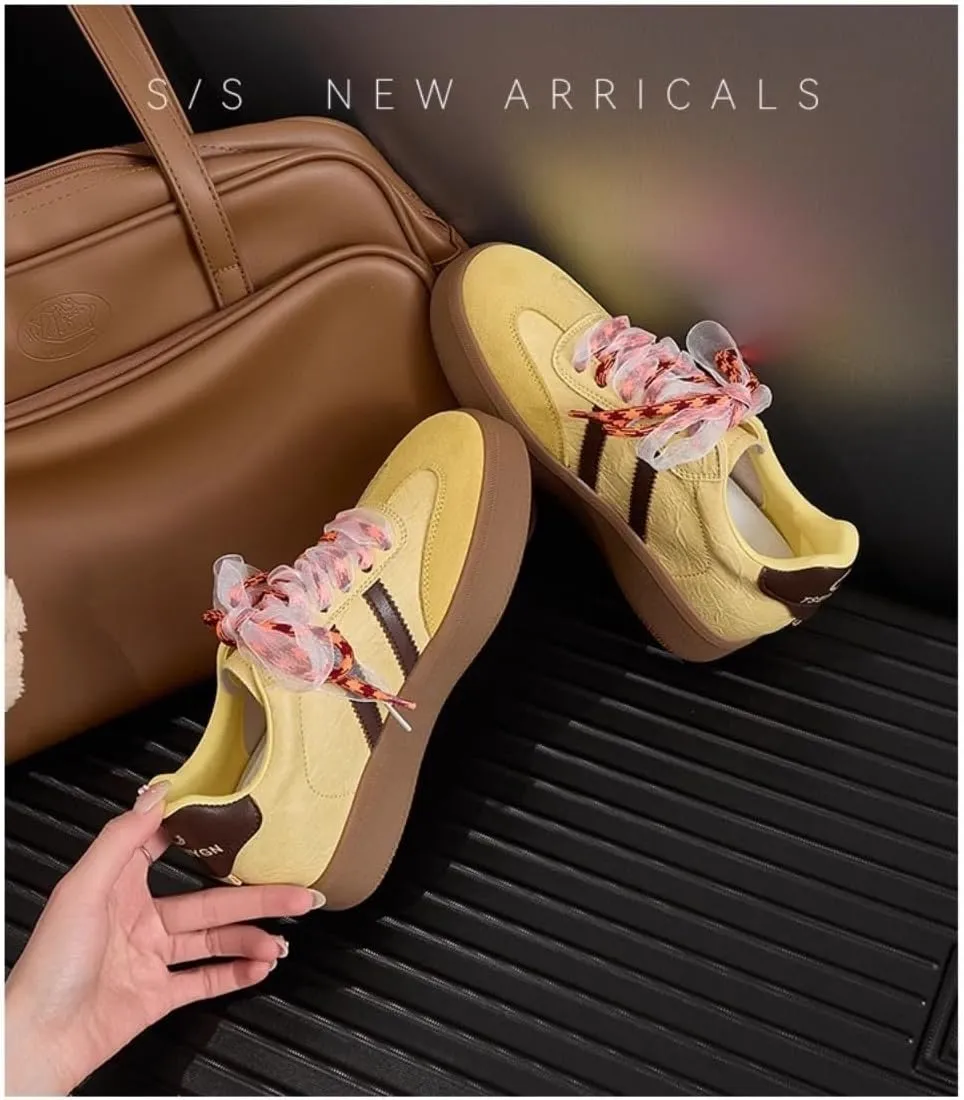 Satin Lace-up Sneakerina Flats Ballet Sneakers Women Girls Cute Y2K Retro Dopamine Leather Round Toes Non-Slip Chunky Sole Platform Tennis Sneakers Preppy Back to School Gifts Daughter Granddaughter