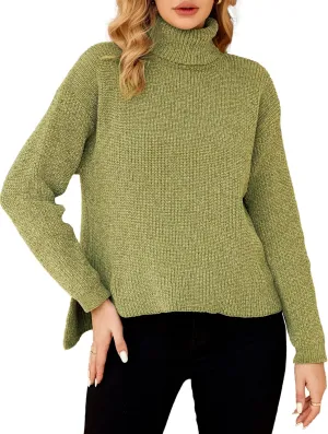 S·DEER Women's Turtleneck Long Sleeve Sweater Knit Pullover Cropped Sweaters Casual Loose Fall Winter Jumper Tops