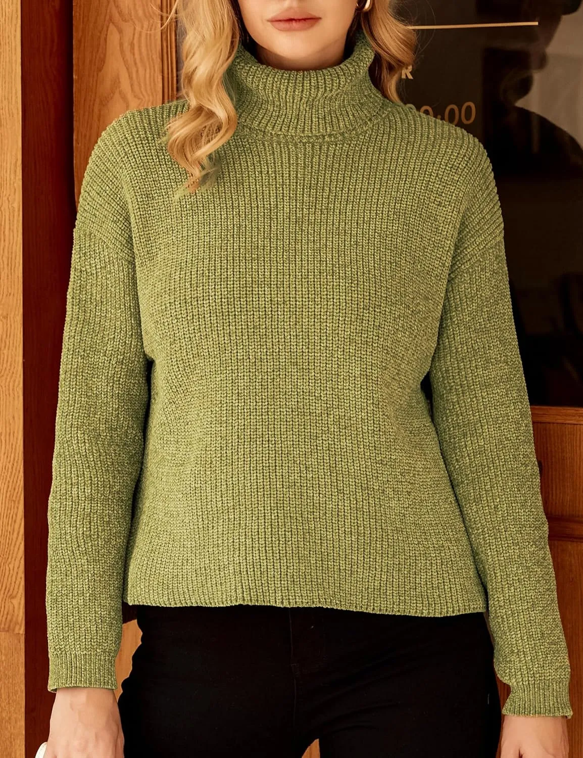S·DEER Women's Turtleneck Long Sleeve Sweater Knit Pullover Cropped Sweaters Casual Loose Fall Winter Jumper Tops