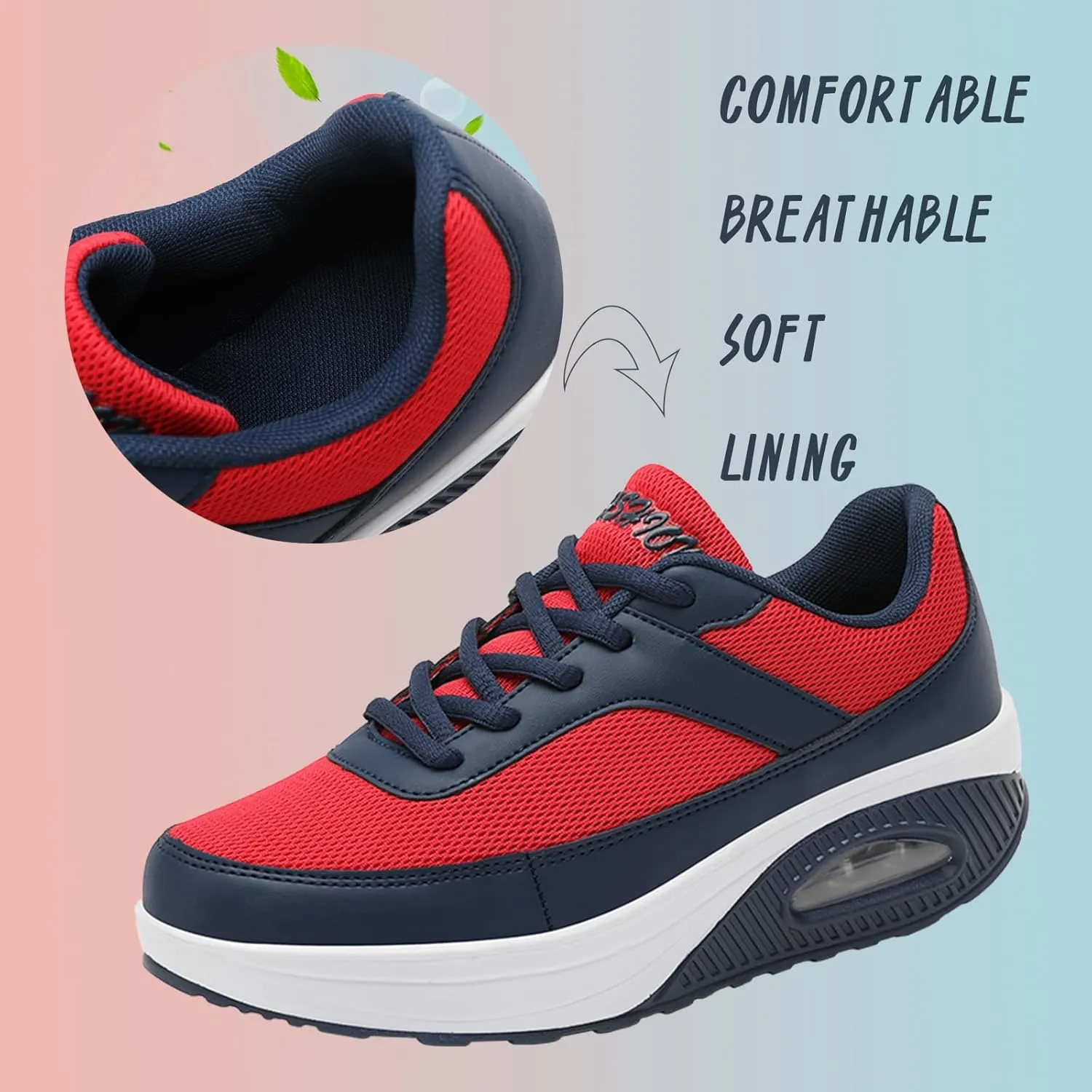 SECHRITE Womens Platform Sneakers Chunky Walking Shoes Air Cushion Thick Rocker Bottom Wedge Shoes