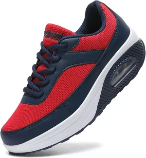 SECHRITE Womens Platform Sneakers Chunky Walking Shoes Air Cushion Thick Rocker Bottom Wedge Shoes