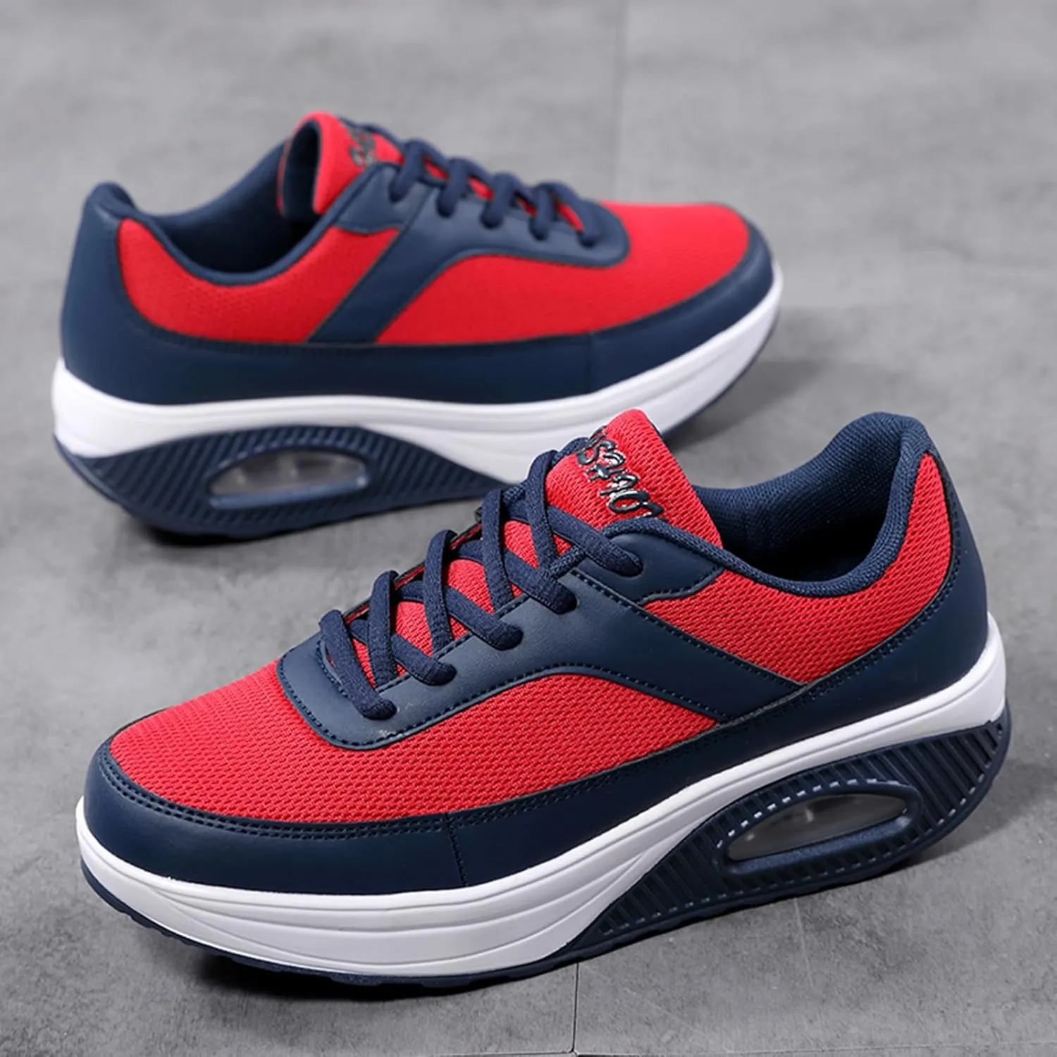 SECHRITE Womens Platform Sneakers Chunky Walking Shoes Air Cushion Thick Rocker Bottom Wedge Shoes