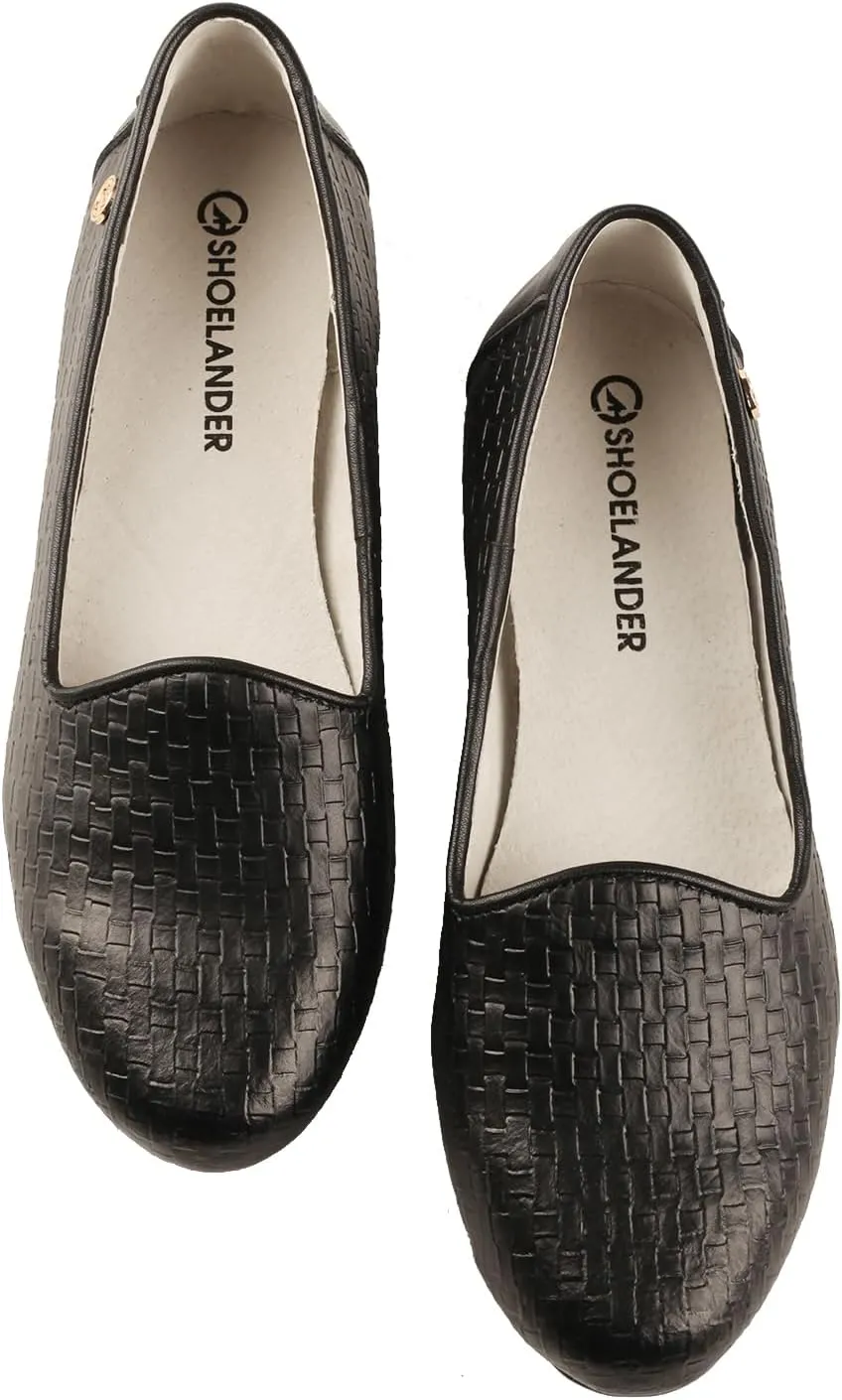 SHOELANDER Elegant Slip-On Crocodile-Print Leather Flats Women's Fashion Shoes