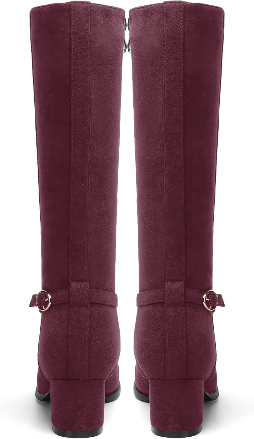 SHOWFOREST Womens Zip Suede Solid Outdoor Round Toe Sexy Chunky Low Heel Mid Calf Boots 2 Inch