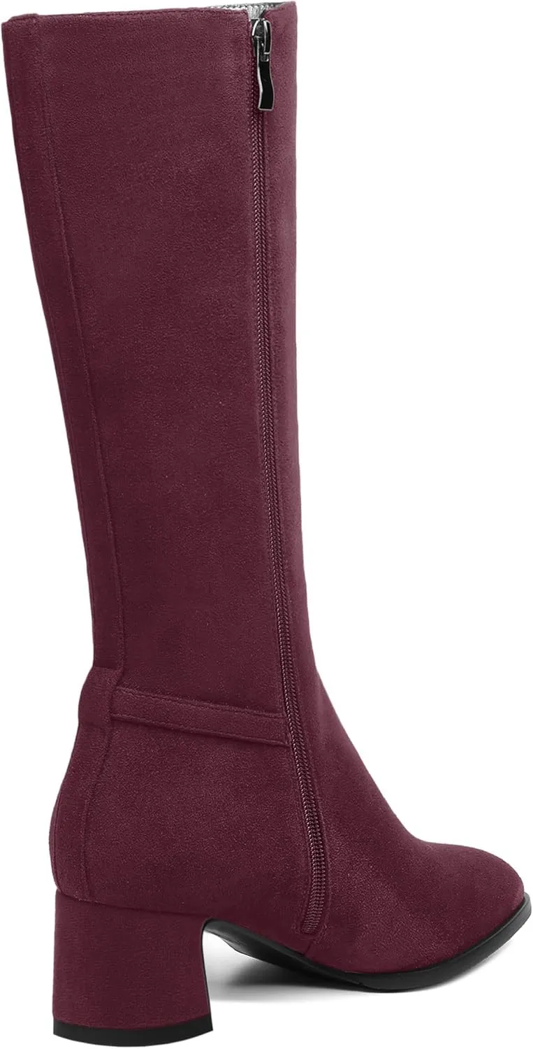 SHOWFOREST Womens Zip Suede Solid Outdoor Round Toe Sexy Chunky Low Heel Mid Calf Boots 2 Inch