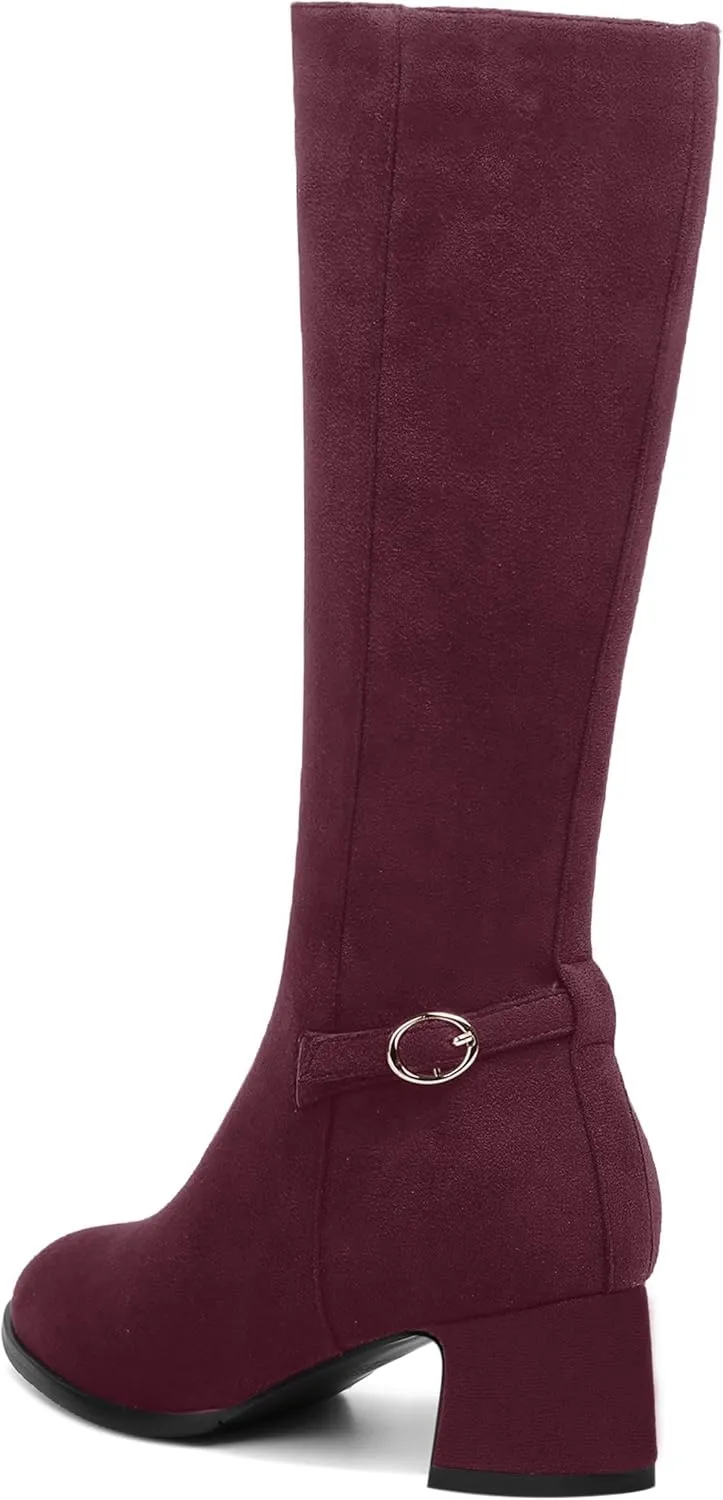 SHOWFOREST Womens Zip Suede Solid Outdoor Round Toe Sexy Chunky Low Heel Mid Calf Boots 2 Inch