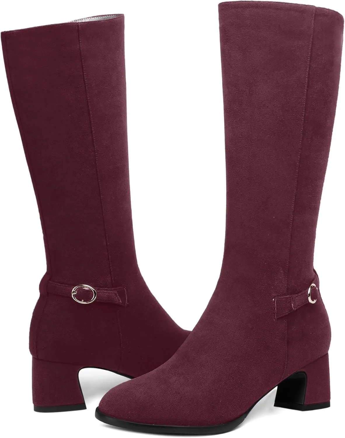 SHOWFOREST Womens Zip Suede Solid Outdoor Round Toe Sexy Chunky Low Heel Mid Calf Boots 2 Inch