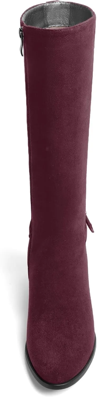SHOWFOREST Womens Zip Suede Solid Outdoor Round Toe Sexy Chunky Low Heel Mid Calf Boots 2 Inch