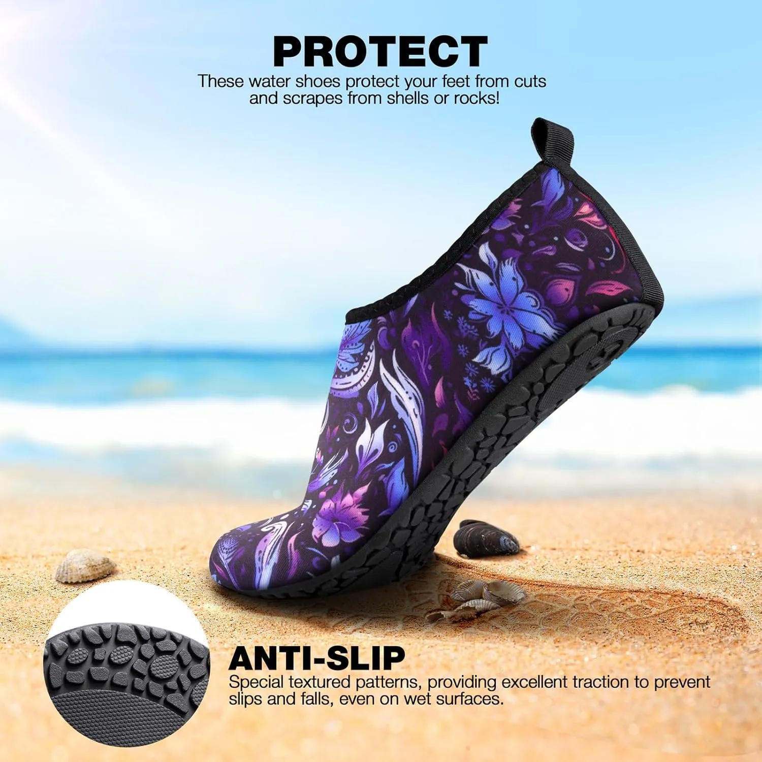 SIMARI Water Shoes Women Men Aqua Socks Beach Barefoot Quick Drying Aqua Aerobics Swim Pool Non Slip Outdoor Travel Essentials Surf River Lake Snorkeling Kayak Yoga Adult Youth
