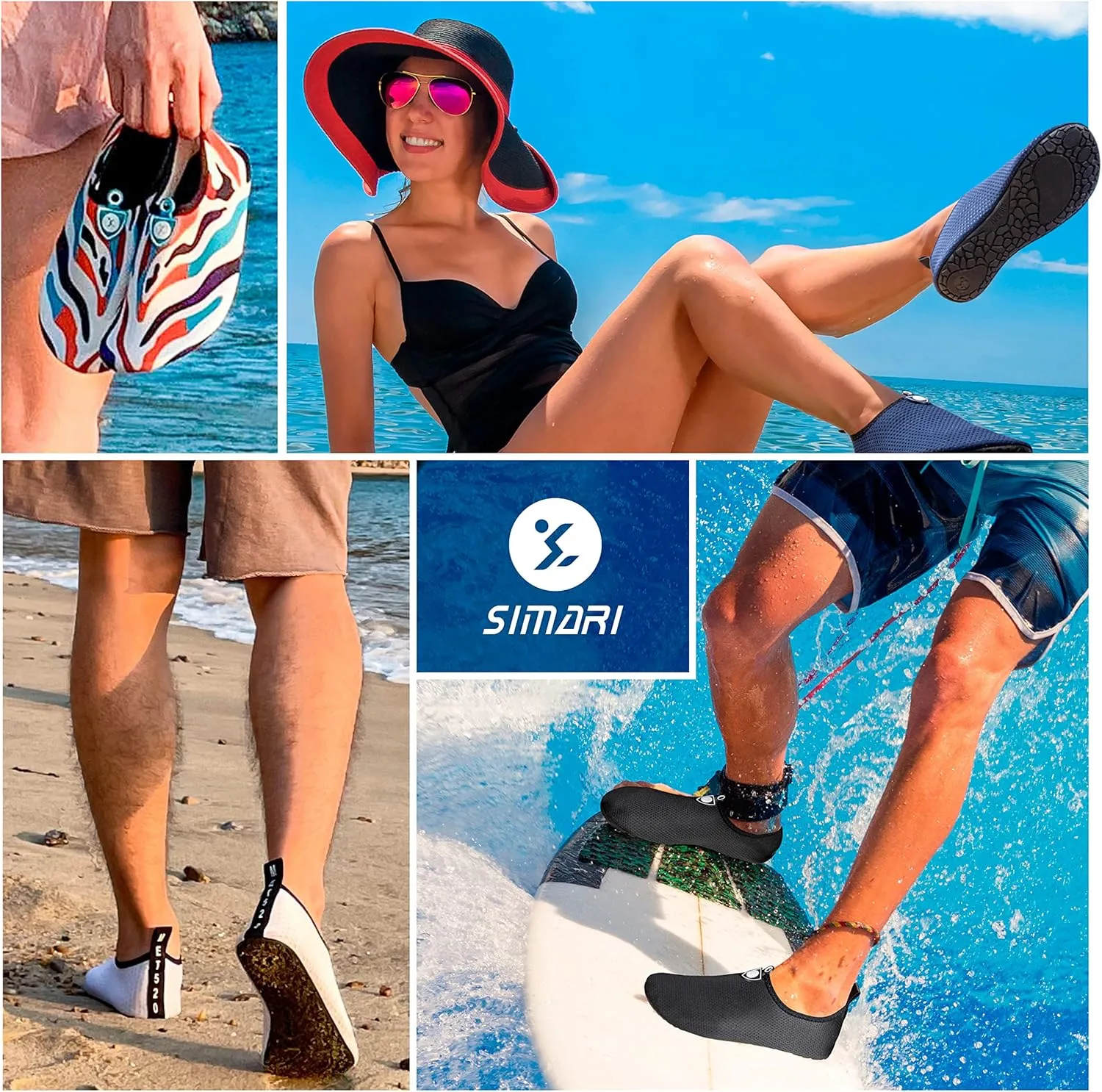 SIMARI Water Shoes Women Men Aqua Socks Beach Barefoot Quick Drying Aqua Aerobics Swim Pool Non Slip Outdoor Travel Essentials Surf River Lake Snorkeling Kayak Yoga Adult Youth